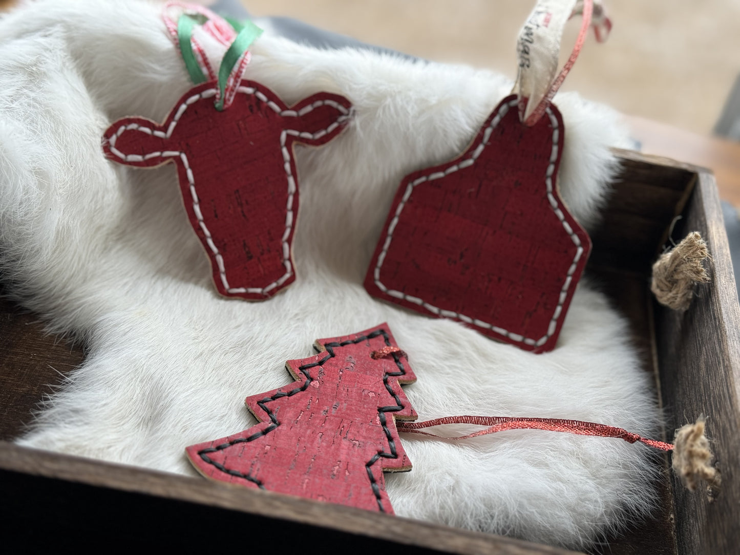 RTS Cowhide Ornament- Rustic Red