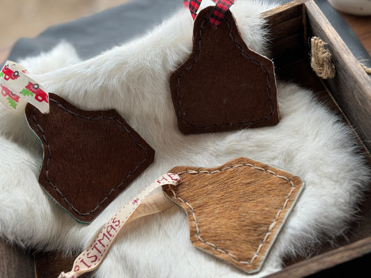 RTS Cowhide Ornament- Cow Ear Tags