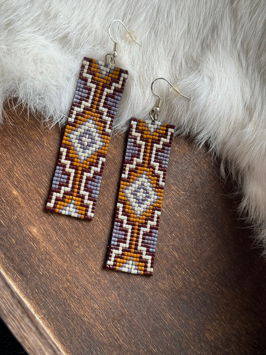 Purple Aztec Beaded Earrings